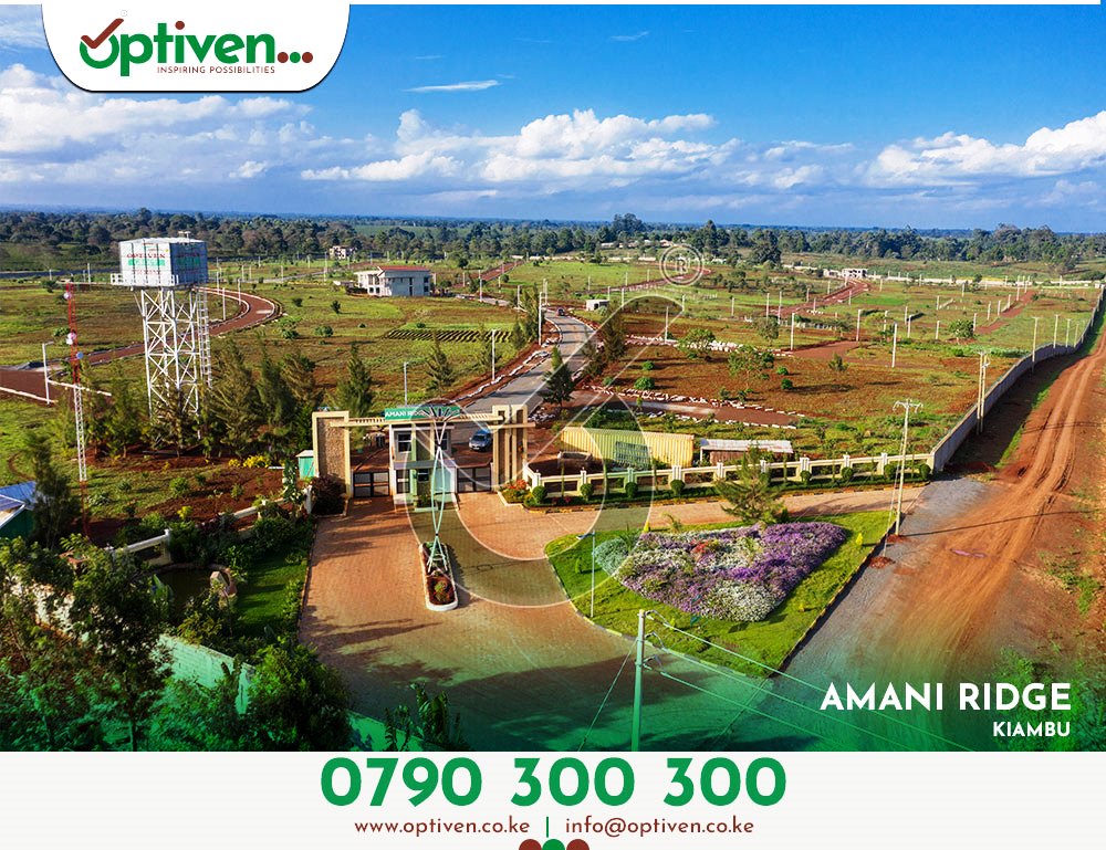 Wide aerial view of the Amani Ridge development